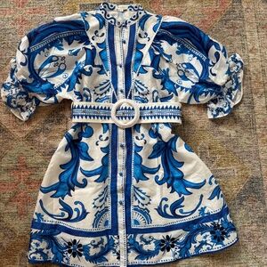 Billy J size M belted blue and white mini dress